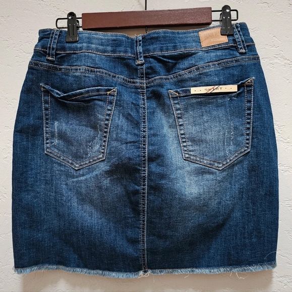 Denim Blvd Distressed Rhinestone Beaded Mini Skirt - Picture 2 of 8